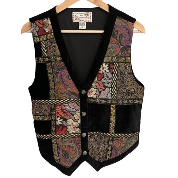 Vintage 90s New Directions Womens Tapestry Velvet Vest Size M Patchwork Tapestry - Picture 1 of 8